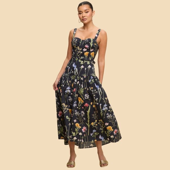 Dresses & Skirts - Floral Corset Midi Dress A-Line Wedding Guest Garden Party (Medium)